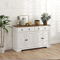 HOMCOM Kitchen Storage Sideboard, Farmhouse Buffet Cabinet with Barn Style Doors, Drawers, Adjustable Shelves, White(m-10)