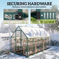 Outsunny Polycarbonate Greenhouse with Swing Door and Two Adjustable Roof Vents, Aluminum Walk-in Greenhouse, 11x6 ft, Dark Green(m-4)