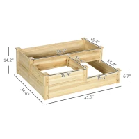 Outsunny 3 Tier Raised Flower Bed Outdoor Planter Box Wooden Garden Bed, Open Bottom for Plants, 42.5"x34.75"x14.25", Natural(m-3)