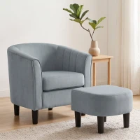 HOMCOM Accent Chair Modern Upholstered Living Room Chair with Ottoman and Pocket Spring Cushion Grey(m-1)