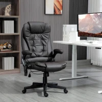 HOMCOM Office Chair Heated Ergonomic Massage Swivel Vibrating High Back Faux Leather Executive Chair Office (Brown)(m-8)