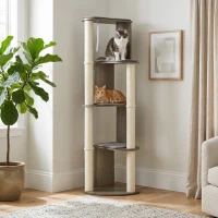 PawHut 65" Corner Modern Cat Tree Tall for Climbing, Large Multilevel Cat Tower with Scratching Posts, Cream White(m-11)