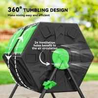 Outsunny Rotating Composter, Dual Chamber Compost Bin with 24 Vents and Steel Legs, 34.5 Gallon, Green(m-5)