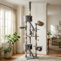 PawHut Cat Tree, 94.5"-102.5" Adjustable Floor-to-Ceiling Tower with Scratching Posts and Hammocks, Gray(m-2)