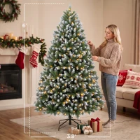 HOMCOM 6ft Pre-lit Artificial Christmas Tree White-Tipped Hinged Full Xmas Tree with 1020 Tips(m-3)