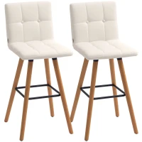 HOMCOM Modern Bar Stools Set of 2, 38" Upholstered Kitchen Island Stool with Solid Wood Legs, White(m-9)