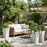 Outsunny 22.8 Inch Set of 3 Outdoor Planters with Stone Finish and Wheels, Stackable Tapered Planters with Drainage Hole, White(m-8)