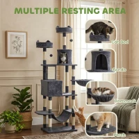 PawHut 81" Cat Tree w/ Cat Scratching Posts, Scratching Board, Condos, Beds, Hammocks, Toy Balls, Rope Cat Toy, Gray(m-4)