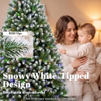 HOMCOM 6ft Pre-lit Artificial Christmas Tree White-Tipped Hinged Full Xmas Tree with 1020 Tips(m-6)