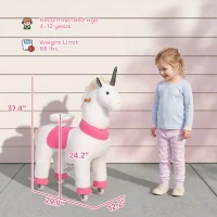 Qaba Unicorn Ride on Horse for Kids 4-12 Years, 37.4 Inch Height Plush Riding Pony with Rolling Wheels for Active Play, White(m-3)