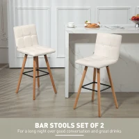 HOMCOM Modern Bar Stools Set of 2, 38" Upholstered Kitchen Island Stool with Solid Wood Legs, White(m-4)
