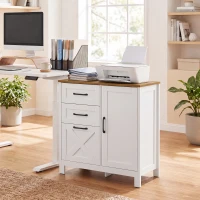HOMCOM Filing Cabinet with 3 Drawers Printer Stand Adjustable Shelf Door Cabinet White Walnut(m-10)