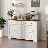 HOMCOM Kitchen Storage Sideboard, Farmhouse Buffet Cabinet with Barn Style Doors, Drawers, Adjustable Shelves, White(m-2)