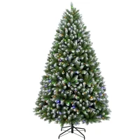 HOMCOM 6ft Pre-lit Artificial Christmas Tree White-Tipped Hinged Full Xmas Tree with 1020 Tips(m-11)