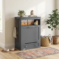 PawHut Pet Feeder Station Storage Cabinet, Dog Food Storage Container with Dog Raised Bowls, Watering Supplies, Gray(m-7)
