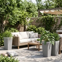 Outsunny 22.8 Inch Set of 3 Outdoor Planters with Stone Finish and Wheels, Stackable Tapered Planters with Drainage Hole, Gray(m-8)