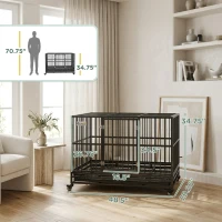 PawHut 48" Heavy Duty Dog Crate for Large Dogs with Double Doors, Removable Tray and Lockable Wheels, Black(m-3)