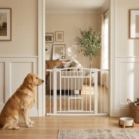 PawHut 30"-41" Extra Wide Walk Through Dog Gate w/ Cat Door, 3-Inch & 5.5-Inch Extension Kits, 30" High(m-10)