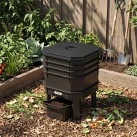 Outsunny 4-Tray Worm Composter Bin, 7.4 Gal Outdoor & Indoor Worm Composter for Recycling Food Waste, Black(m-8)