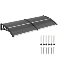 Outsunny Window Awning Door Canopy, 77.2" x 29.5" Modern Polycarbonate Cover with Solid Panel, Black(m-13)