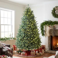 HOMCOM 7.5ft Prelit Christmas Tree, Colorado Blue Spruce, Easy Plug, Hinged Xmas Tree with Warm White & Multi-Colour LEDs(m-1)
