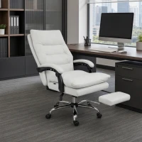 Vinsetto Executive Office Chair with 6-Point Massag, Microfibre Reclining Computer Chair with Footrest, Cream White(m-8)