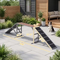 PawHut Dog Agility Equipment Ramp with Safety Bar, Non-slip Surface, for Walk and Pause Training, Gray(m-3)