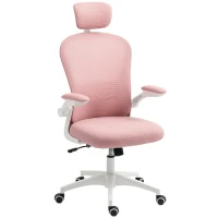 Vinsetto Office Chair, Mesh Computer Desk Chair with Adjustable Headrest, 4D Lumbar Support, Flip-up Arm, Pink(m-9)