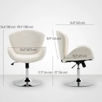 HOMCOM Swivel Office Chair, Velvet Desk Chair with Wide Bucket Seat, Butterfly Back, Tilt Function and Round Base, Cream White(m-3)