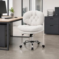 HOMCOM Computer Desk Chair, Armless Office Chair with Wide Padded Seat and Adjustable Height, Cream White(m-8)