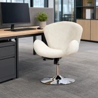 HOMCOM Swivel Office Chair, Velvet Desk Chair with Wide Bucket Seat, Butterfly Back, Tilt Function and Round Base, Cream White(m-8)