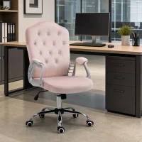 Vinsetto Office Chair, Velvet Computer Chair, Button Tufted Desk Chair with Swivel Wheels, Adjustable Height, Tilt Function, Pink(m-1)