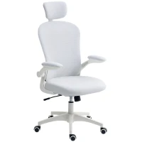 Vinsetto Office Chair, Mesh Computer Desk Chair with Adjustable Headrest, 4D Lumbar Support, Flip-up Arm, White(m-9)