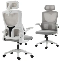 Vinsetto Ergonomic Office Chair, Mesh Computer Desk Chair with Adjustable Headrest, 4D Lumbar Support, Flip-up Arm, Grey(m-9)