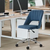 Vinsetto Mid Back Office Chair Velvet Fabric Swivel Scallop Shape Computer Desk Chair, Blue(m-1)