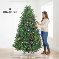 HOMCOM 6ft Prelit Christmas Tree, Colorado Blue Spruce, Easy Plug, Hinged Xmas Tree with Warm White & Multi-Colour LEDs(m-3)