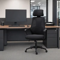 Vinsetto Mesh Office Chair with Up&Down Headrest, Ergonomic Computer Desk Chair with Adjustable Tilt Angle, Height Adjustable Swivel Seat with Lumbar Support for Office, Black(m-1)