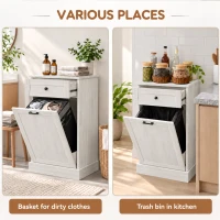 HOMCOM Kitchen Tilt Out Trash Bin Cabinet Free Standing Storage Cabinet with Drawer, Light Gray(m-6)