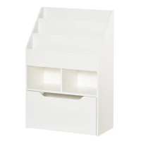 HOMCOM Kids Bookshelf Bookcase, Montessori-Inspired 4 Tier Large Capacity Rack Organizer with Moveable Drawer for Books, White(m-11)