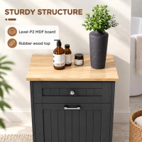HOMCOM 10 Gallon Tilt Out Trash Cabinet, Wooden Hidden Trash Can with Storage Drawer for Kitchen, Laundry Hamper Cabinet for Bathroom, Black(m-7)