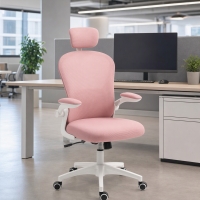 Vinsetto Office Chair, Mesh Computer Desk Chair with Adjustable Headrest, 4D Lumbar Support, Flip-up Arm, Pink