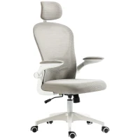 Vinsetto Office Chair, Mesh Computer Desk Chair with Adjustable Headrest, 4D Lumbar Support, Flip-up Arm, Grey(m-2)