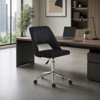 Vinsetto Mid Back Office Chair Velvet Fabric Swivel Scallop Shape Computer Desk Chair, Black