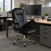 HOMCOM Executive Office Chair, Desk Chair with Flip-up Armrest, Diamond Fabric Computer Chair for Office, Black(m-1)