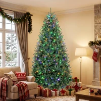 HOMCOM 9ft Prelit Christmas Tree, Colorado Blue Spruce, Easy Plug, Hinged Xmas Tree with Warm White & Multi-Color LED Lights(m-10)