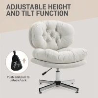HOMCOM Computer Desk Chair, Armless Office Chair with Wide Padded Seat and Adjustable Height, Cream White(m-5)