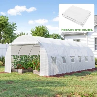 Outsunny 19.7' x 9.8' x 6.6' Plastic Greenhouse Cover Replacement, Heavy Duty Waterproof Tarp for Hoop House, Sheeting with 12 Windows, Door & Reinforcement Grid, White(m-9)