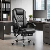 Vinsetto Massage Office Chair, Reclining Computer Chair with Adjustable Height and Footrest, Black(m-1)