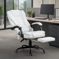Vinsetto 7-Point Vibrating Massage Chair, Reclining Office Chair with Footrest, Reclining Back, Adjustable Height, White(m-1)