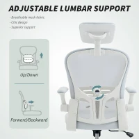 Vinsetto Office Chair, Mesh Computer Desk Chair with Adjustable Headrest, 4D Lumbar Support, Flip-up Arm, White(m-6)